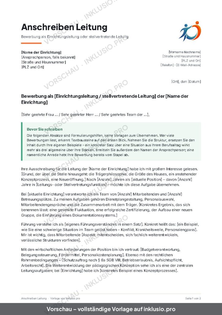 Vorschau der Vorlage Anschreiben Leitung, Seite 1