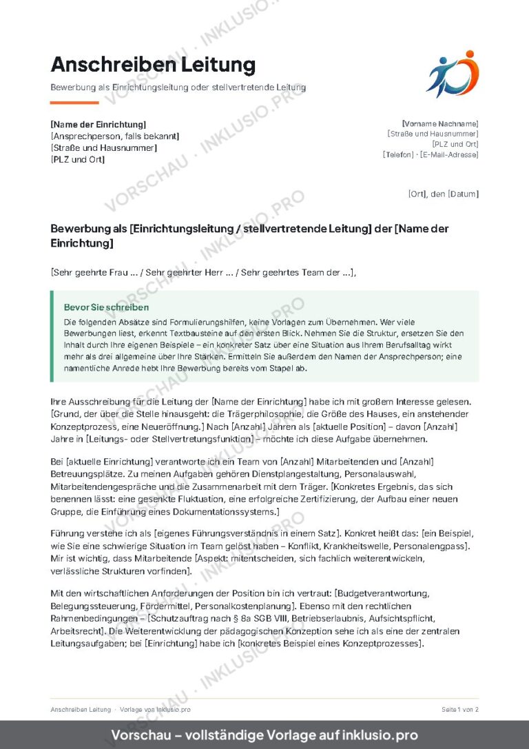 Anschreiben Leitung