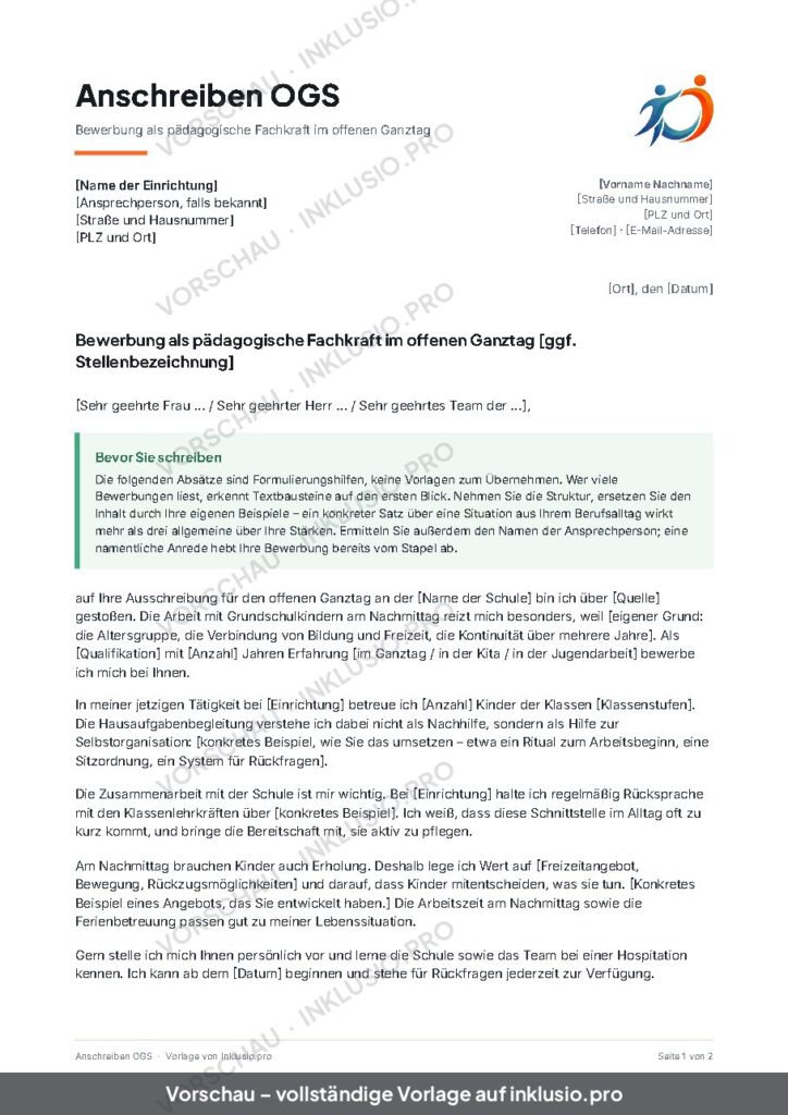 Vorschau der Vorlage Anschreiben OGS, Seite 1