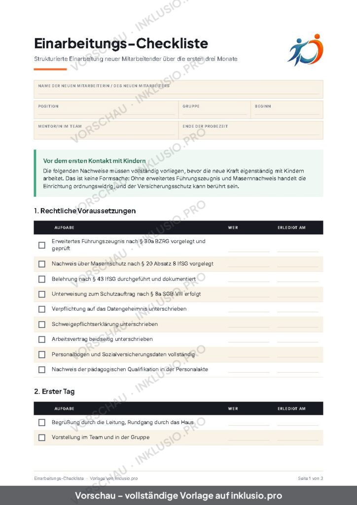 Vorschau der Vorlage Einarbeitungs-Checkliste, Seite 1