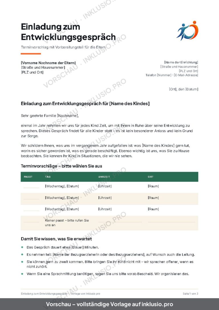 Einladung zum Entwicklungsgespräch