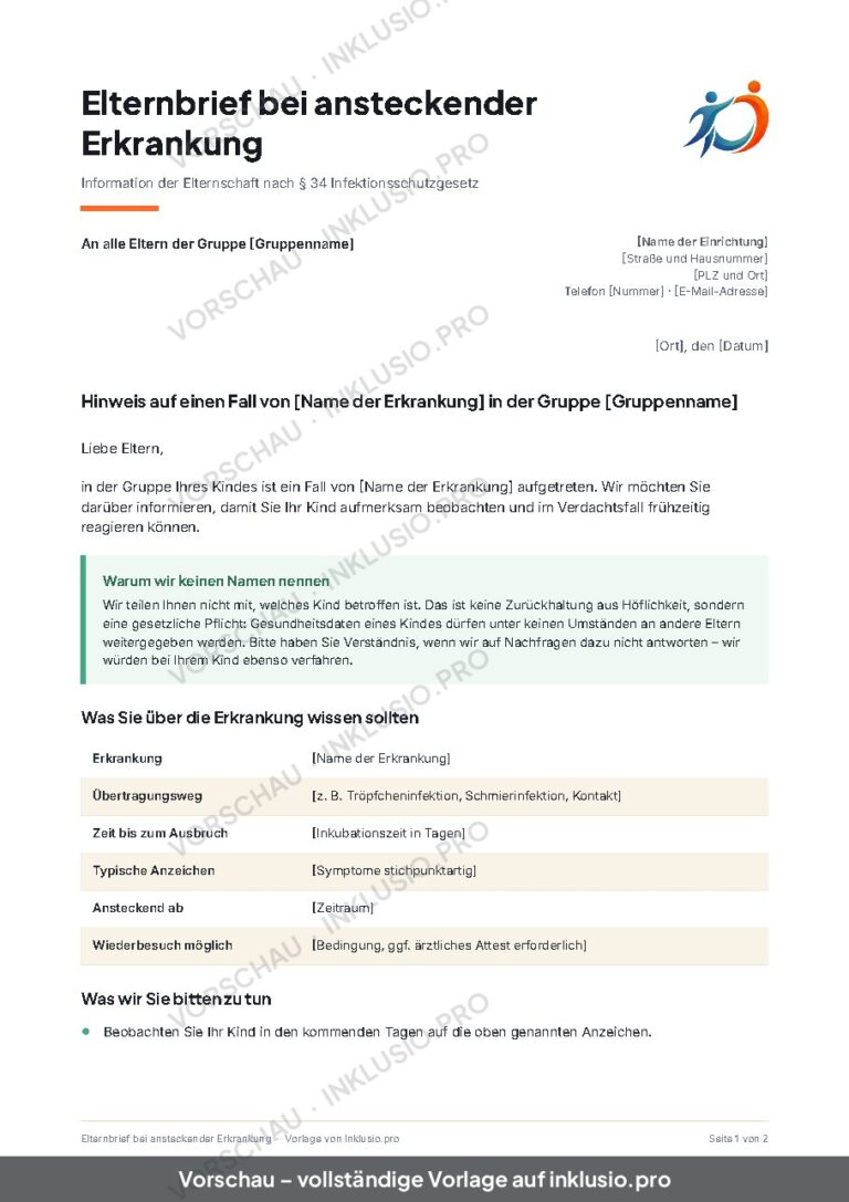 Elternbrief bei ansteckender Erkrankung