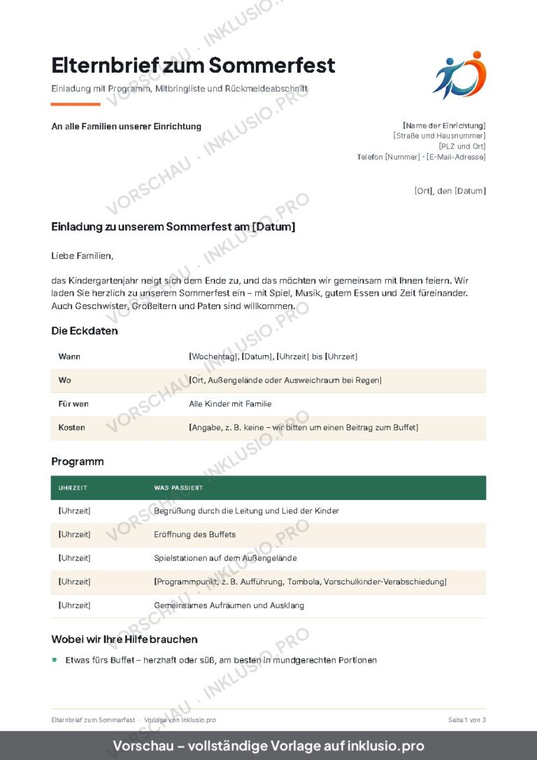 Elternbrief zum Sommerfest