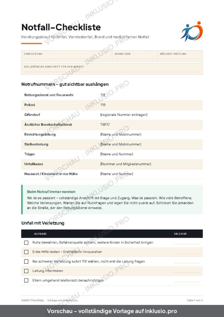 Vorschau der Vorlage Notfall-Checkliste, Seite 1