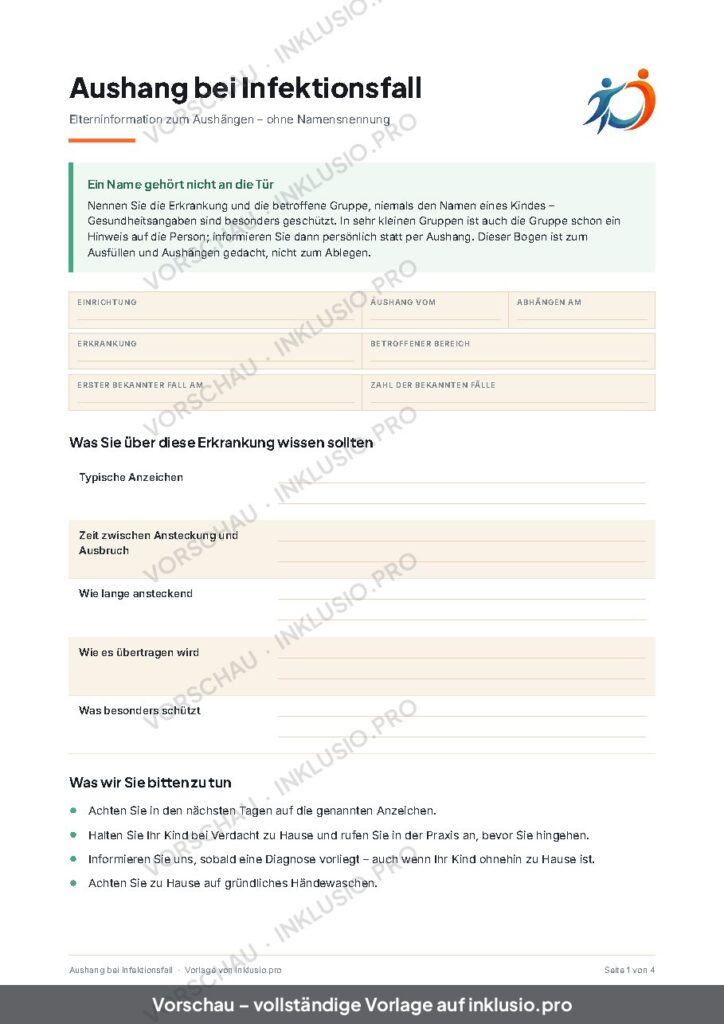 Vorschau der Vorlage Aushang bei Infektionsfall, Seite 1