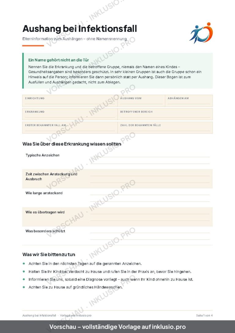 Aushang bei Infektionsfall