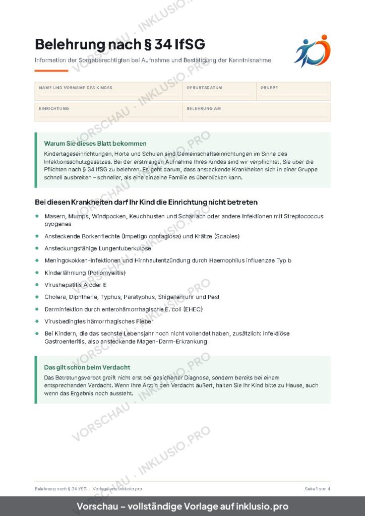 Vorschau der Vorlage Belehrung nach § 34 IfSG, Seite 1