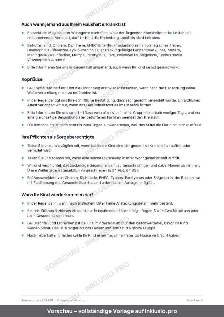 Vorschau der Vorlage Belehrung nach § 34 IfSG, Seite 2
