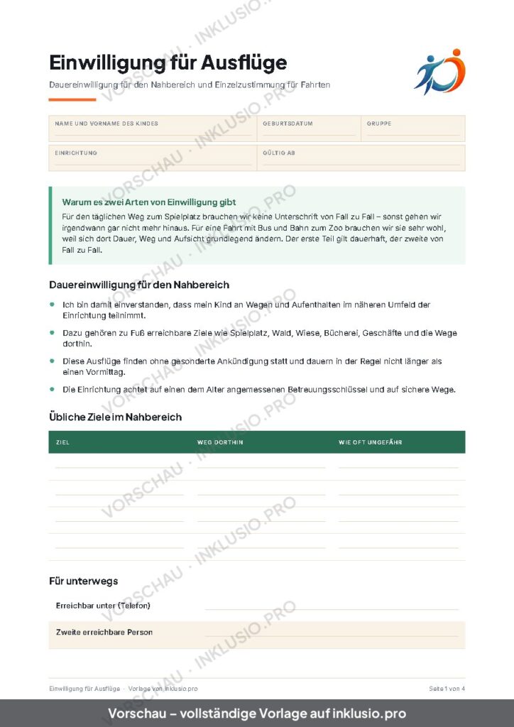 Vorschau der Vorlage Einwilligung für Ausflüge, Seite 1