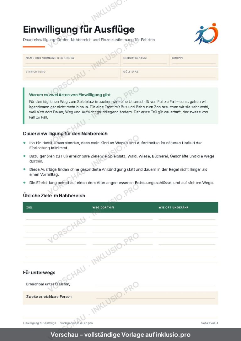 Einwilligung für Ausflüge