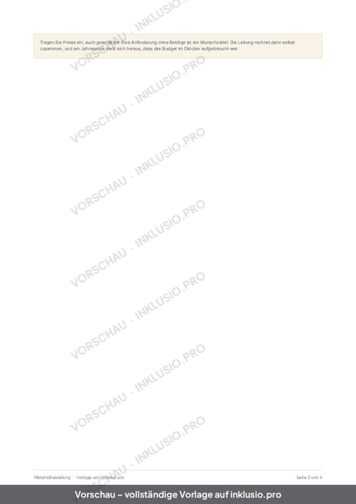 Vorschau der Vorlage Materialbestellung, Seite 2