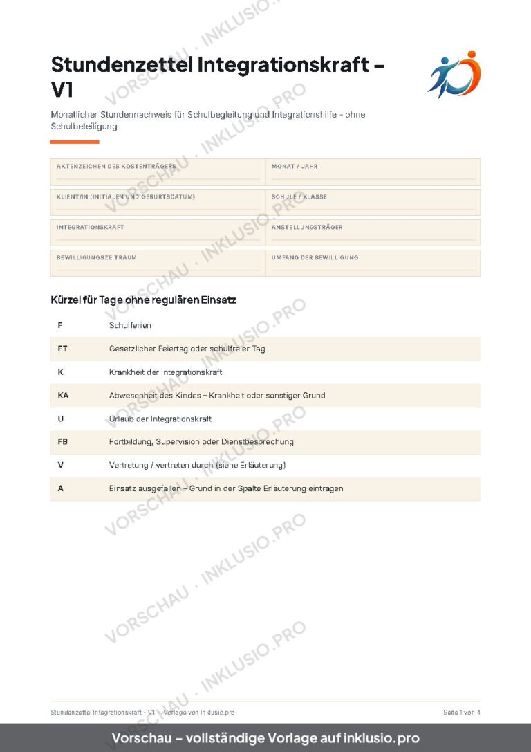 Stundenzettel Integrationskraft – V1
