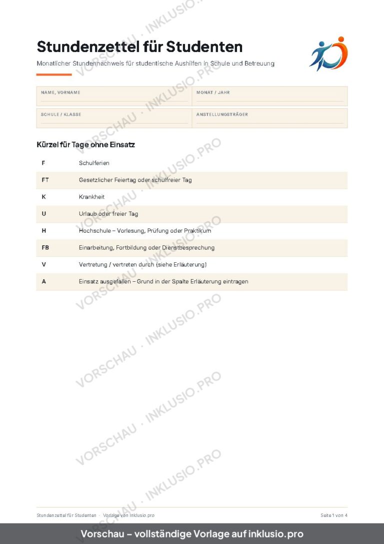 Stundenzettel für Studenten