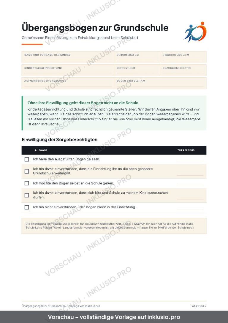 Übergangsbogen zur Grundschule