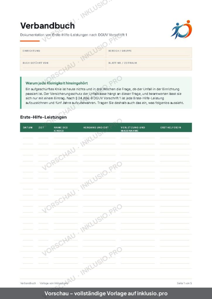 Vorschau der Vorlage Verbandbuch, Seite 1