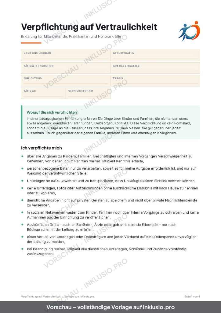 Vorschau der Vorlage Verpflichtung auf Vertraulichkeit, Seite 1