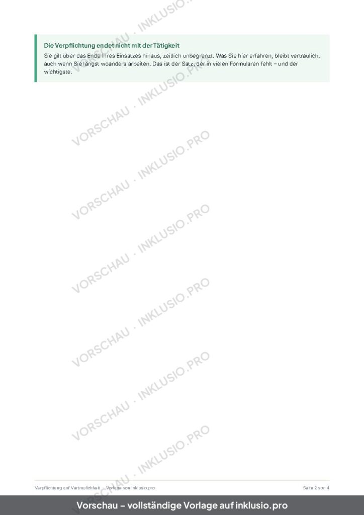 Vorschau der Vorlage Verpflichtung auf Vertraulichkeit, Seite 2