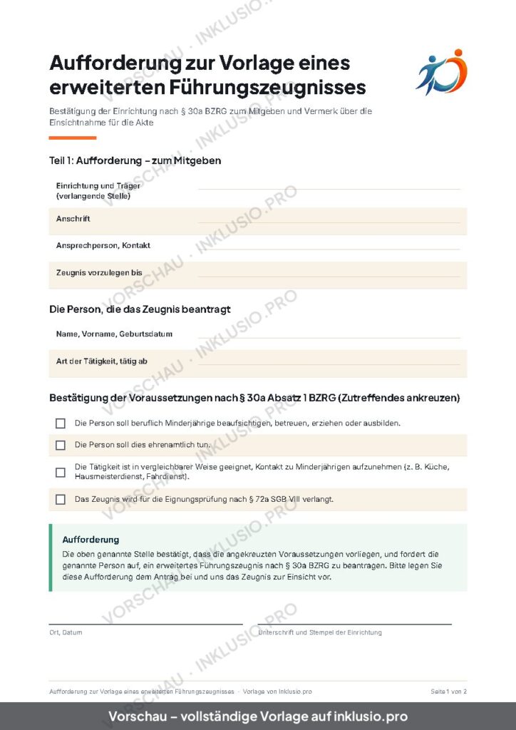 Vorschau der Vorlage Aufforderung zur Vorlage eines erweiterten Führungszeugnisses, Seite 1