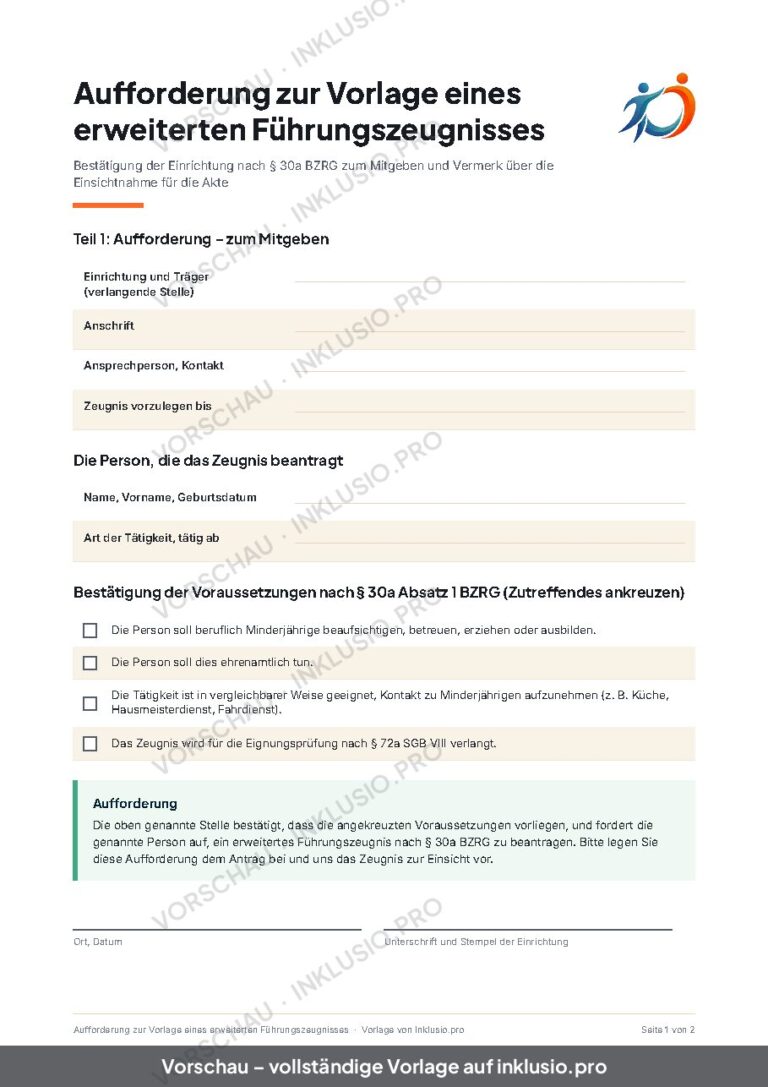 Aufforderung zur Vorlage eines erweiterten Führungszeugnisses
