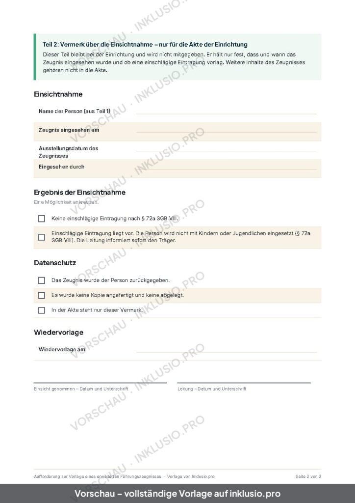 Vorschau der Vorlage Aufforderung zur Vorlage eines erweiterten Führungszeugnisses, Seite 2