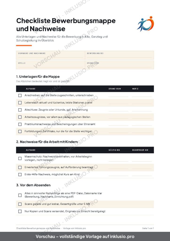 Vorschau der Vorlage Checkliste Bewerbungsmappe und Nachweise, Seite 1