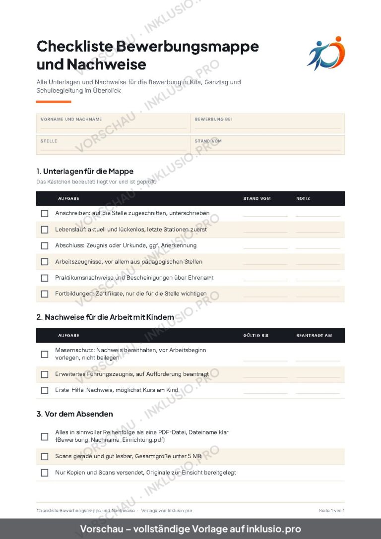 Checkliste Bewerbungsmappe und Nachweise