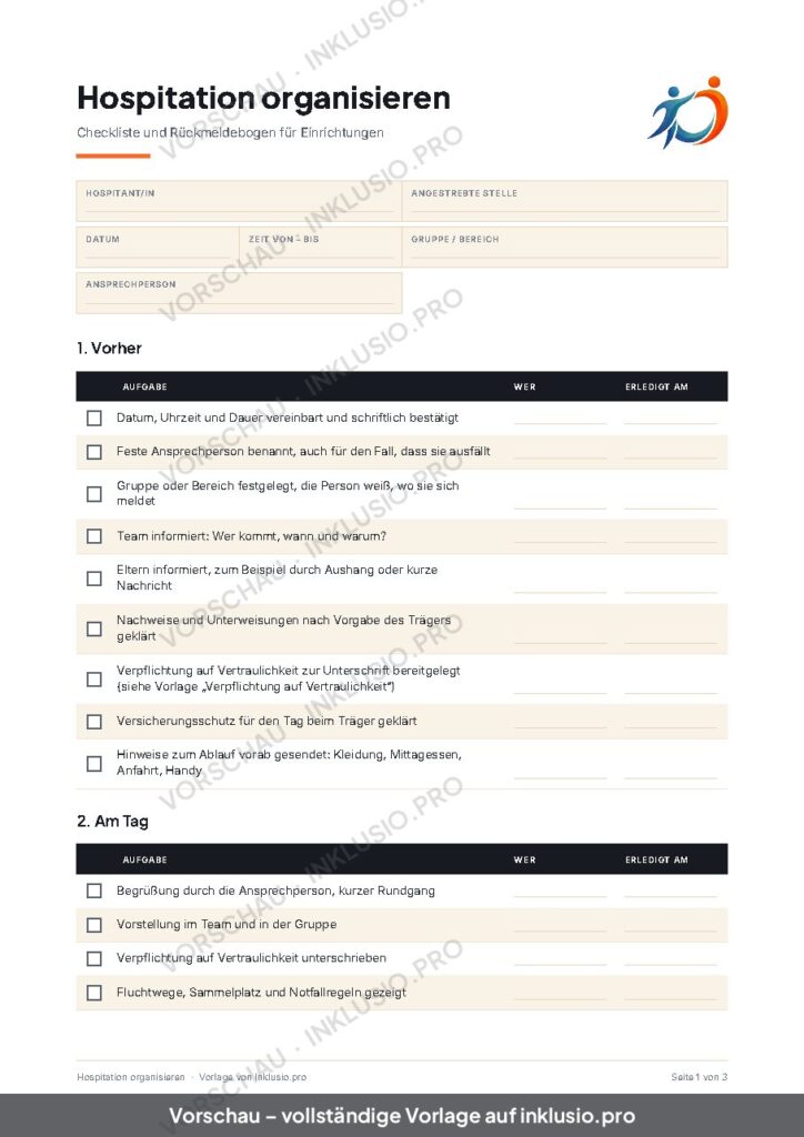 Vorschau der Vorlage Hospitation organisieren, Seite 1
