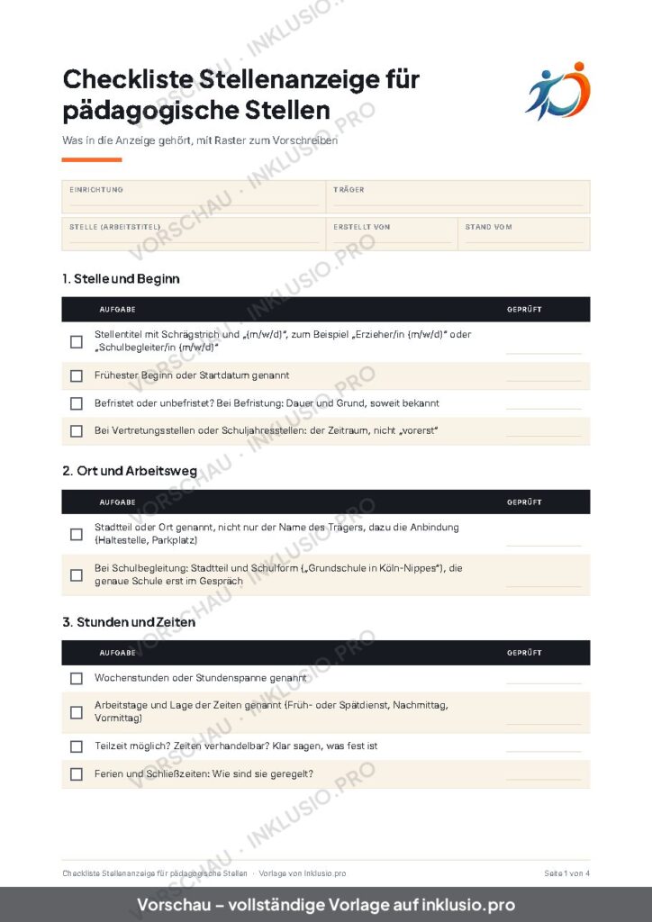 Vorschau der Vorlage Checkliste Stellenanzeige für pädagogische Stellen, Seite 1