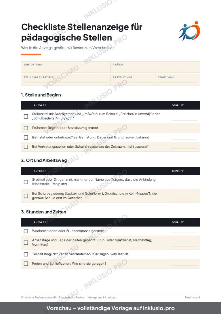 Checkliste Stellenanzeige für pädagogische Stellen