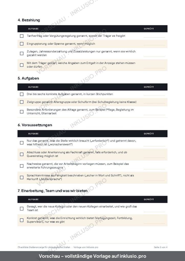 Vorschau der Vorlage Checkliste Stellenanzeige für pädagogische Stellen, Seite 2
