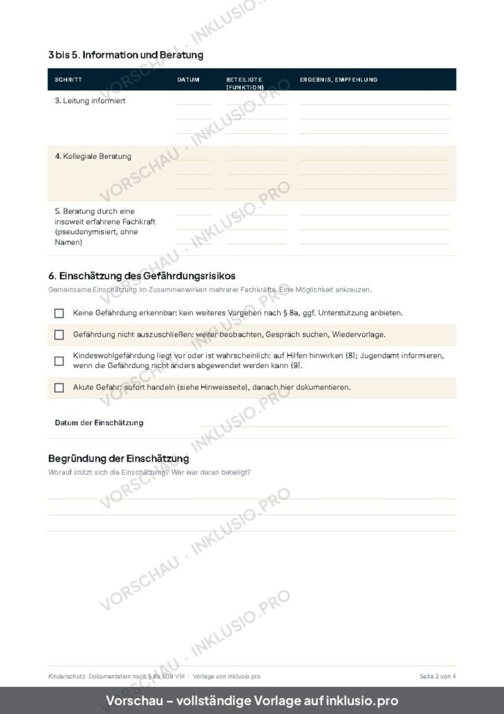 Vorschau der Vorlage Kinderschutz: Dokumentation nach § 8a SGB VIII, Seite 2