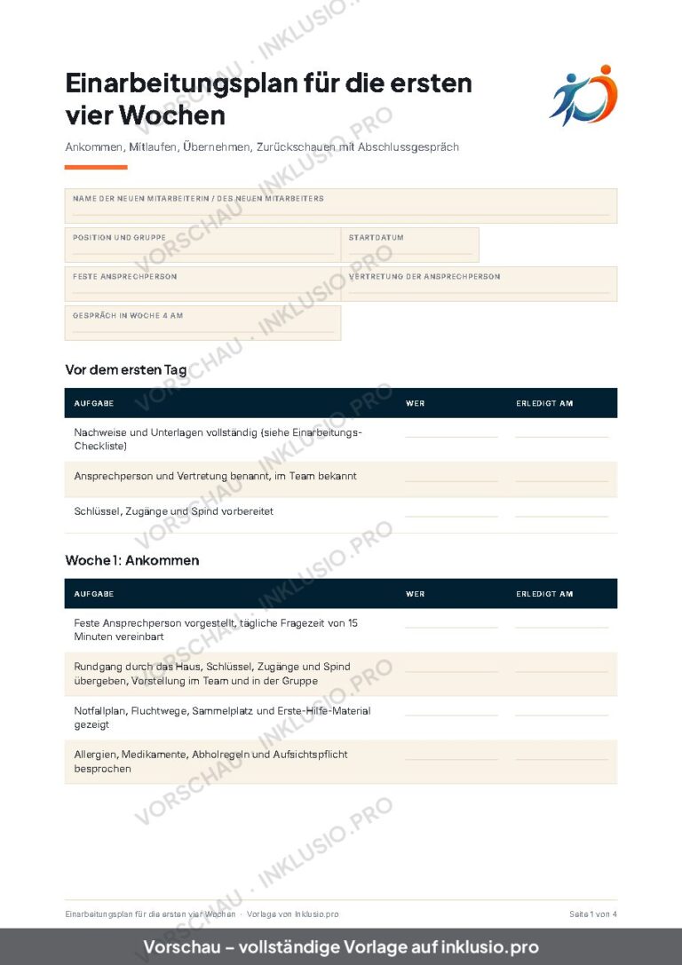 Einarbeitungsplan für die ersten vier Wochen