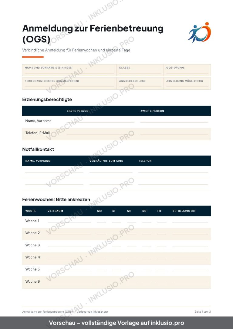 Anmeldung zur Ferienbetreuung (OGS)