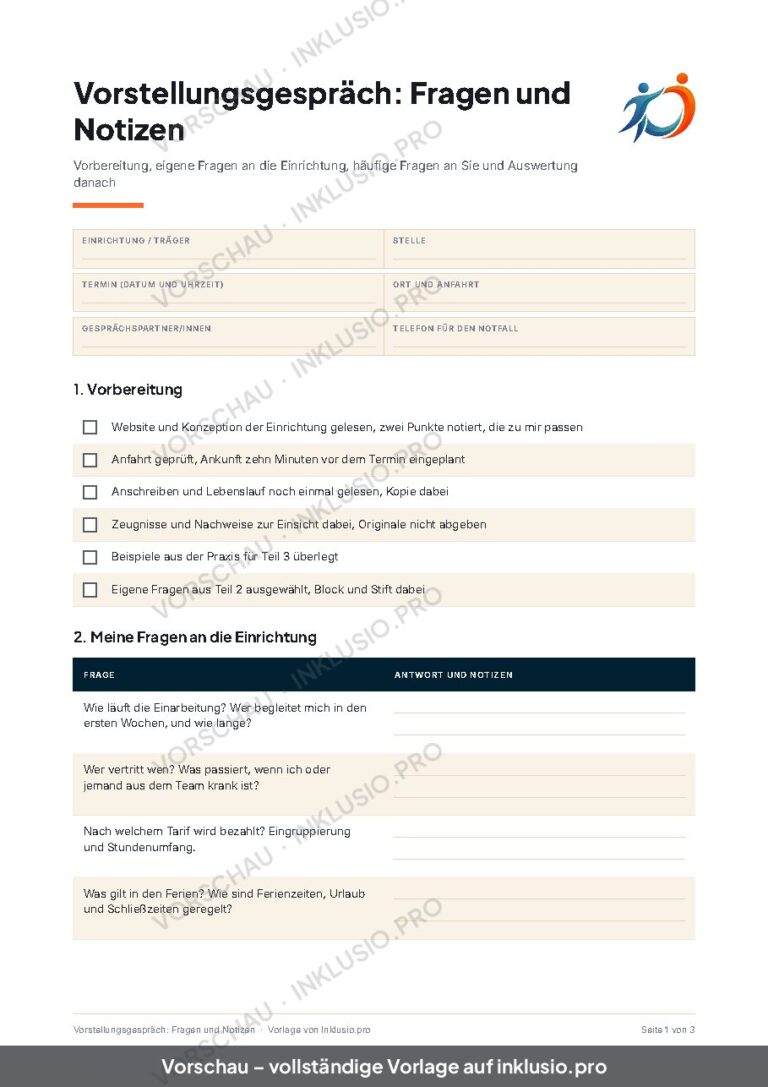 Vorstellungsgespräch: Fragen und Notizen