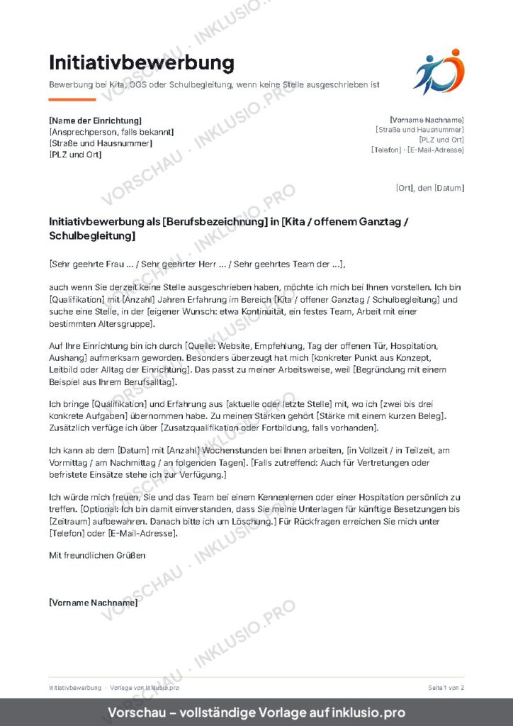 Vorschau der Vorlage Initiativbewerbung, Seite 1