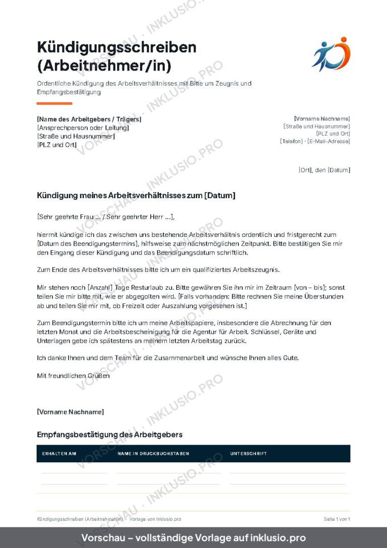 Kündigungsschreiben (Arbeitnehmer/in)