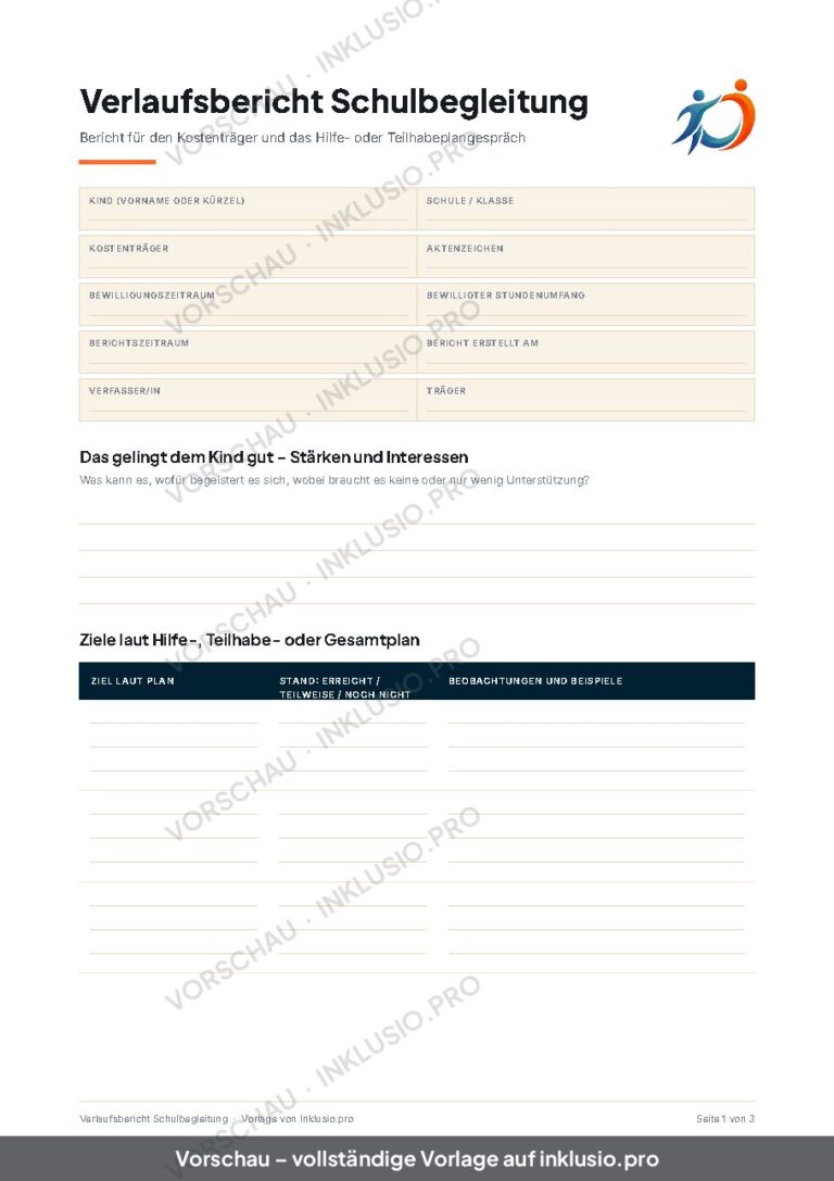 Verlaufsbericht Schulbegleitung