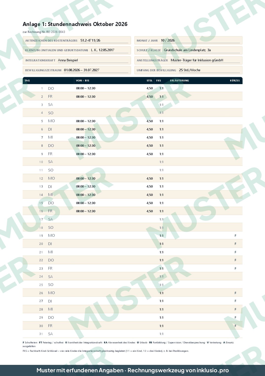Muster Sammelrechnung aus den Stundenzetteln - V1/V2, Seite 2