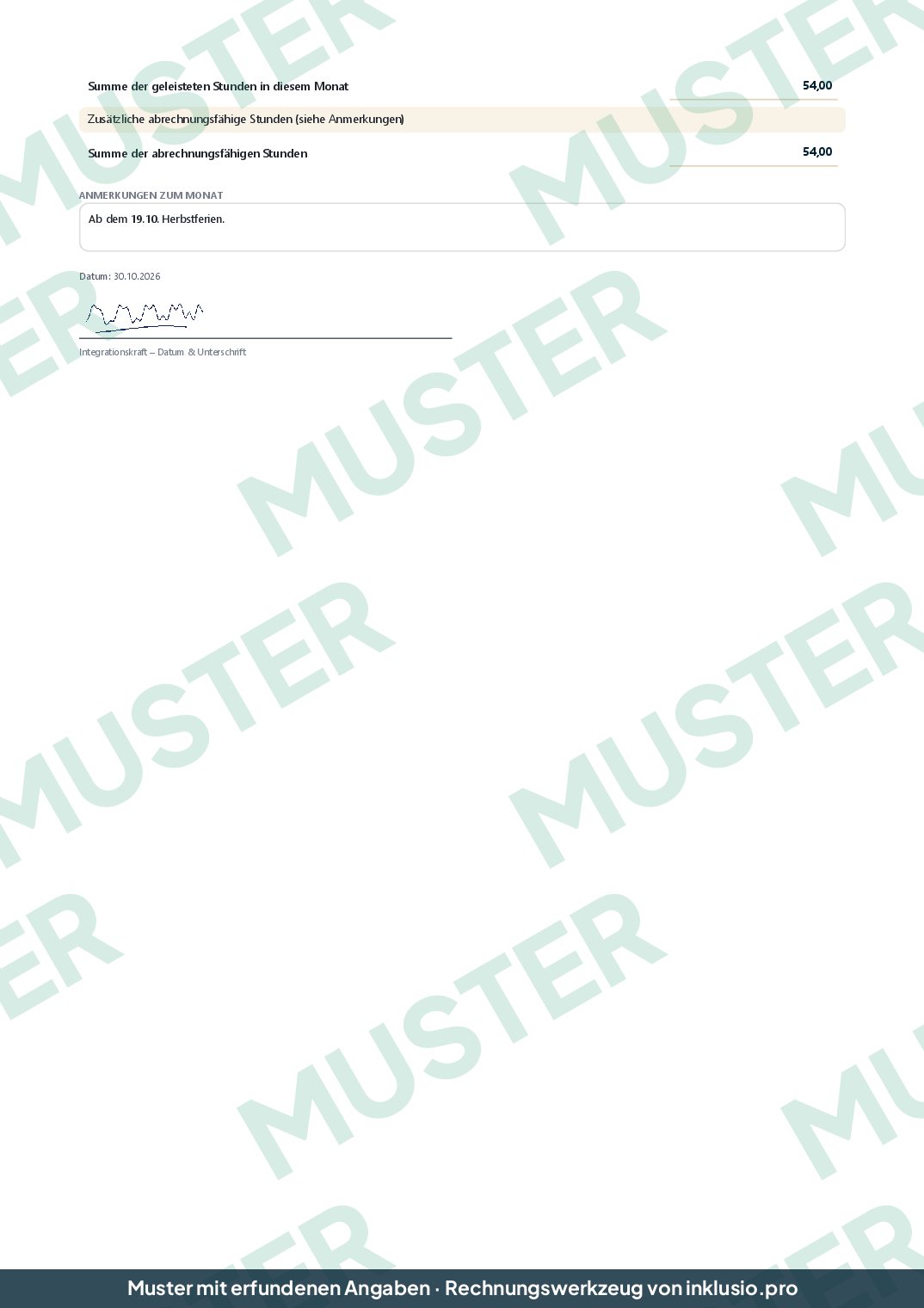 Muster Sammelrechnung aus den Stundenzetteln - V1/V2, Seite 3
